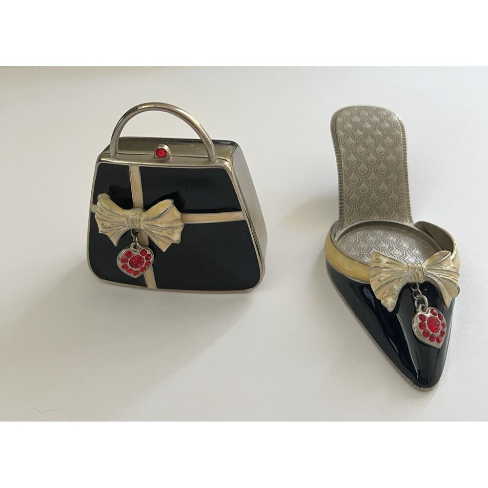Partylite Audrey Shoe & Purse Set Votive Candle Holders Enamel Rhinestone - Picture 1 of 10